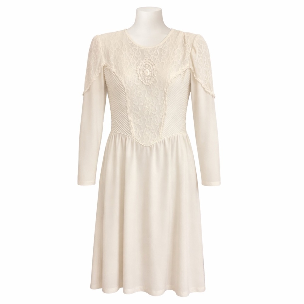 Vtg 1970s Gunne Sax Knockoff Dress LS Lace Grandma A-Line Wedding